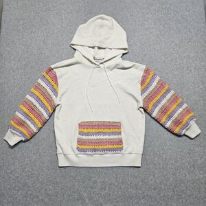 Alice + Olivia Hoodie Women's Small Nisa Crochet Rainbow Stripe Pocket Boho NWT